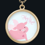Collier Plaqué Or "Hogs and Kisses" Cute Flying Pig<br><div class="desc">art au studio de cocoa</div>