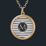 Collier Plaqué Or Motif à bandes minces<br><div class="desc">Design élégant et moderne. Motif. Noir et blanc. monogramme personnalisé. Conception par José Ricardo</div>