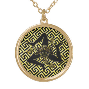 Collier Plaqué Or Noir et motif principal grec de Trinacria d'or