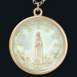 Collier Plaqué Or Notre Madame de guirlande rose de dentelle d'or de<br><div class="desc">C'est une belle image de notre Madame de Fatima a entouré par une guirlande de dentelle d'or.</div>