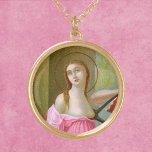 Collier Plaqué Or Pink St. Agatha (M 003)<br><div class="desc">St. Agatha est invoqué contre le cancer du sein. Ici, dans ce détail d'une célèbre peinture manneriste italienne, ses vêtements ont été changés de crème et de lumière turquoise à des tons roses. Le rose est la couleur reconnue internationalement symbolique de la sensibilisation au cancer du sein. Détail adapté d'un...</div>