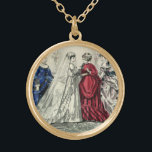 Collier Plaqué Or Portrait de mariée de la fête de mariage victorien<br><div class="desc">Illustration vintage Image mariage victorienne d'amour et de romance montrant la mariée en robe mariage traditionnelle avec voile se préparant pour le mariage avec sa mère,  la servante d'honneur et ses demoiselles d'honneur.</div>