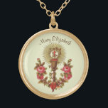 Collier Plaqué Or Premier cru de calice de roses rouges de centre<br><div class="desc">C'est une belle image catholique traditionnelle du centre serveur sacré (communion) au-dessus du calice avec les roses rouges.  Le texte et les polices peuvent être modifiés</div>