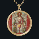 Collier Plaqué Or Première Communion Catholique Jésus Angles<br><div class="desc">C'est une belle image catholique traditionnelle de Jésus offrant à l'hôte avec le chalice,  les fleurs et un arrière - plan rouge.</div>