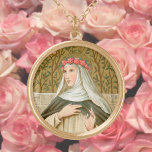 Collier Plaqué Or Rose de Lima (BK 020)<br><div class="desc">Crédit photo (BK 020) : Image antique de Saint Rose de Lima, tirée d'une empreinte chromolithographique dévotionnelle de la fin du 19ème siècle avec des accents dorés (série dominicaine, no 10), publiée à l'origine par B. Kühlen, à Mönchengladbach, Allemagne, de la collection privée du designer d'éphémère religieuse. Fête : 23...</div>