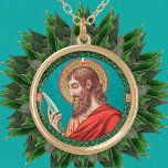 Collier Plaqué Or Saint Bartholomée l'Apôtre (JMAS 03)<br><div class="desc">Ce rond-point présente une Saint-Bartholomée pensive (aussi connue sous le nom de Nathaniel; 1er siècle) contemplant la netteté d'un couteau. Apporté à Jésus par saint Philippe, apôtre avec lequel il est le plus souvent associé, saint Bartholomée prêcha l’Évangile après l’Ascension du Christ en Asie mineure, en Éthiopie, en Inde et...</div>