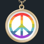Collier Plaqué Or Signe de paix arc-en-ciel<br><div class="desc">Cette oeuvre présente des symboles dessinés à la main dans des aquarelles.</div>