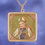 Collier Plaqué Or St. Alphonsus Liguori (SNV 02) (Carré)<br><div class="desc">Saint Alphonse Maria de Liguori (1696-1787) était un noble italien, un avocat devenu prêtre, écrivain prolifique, fondateur des Rédemptoristes, Evêque, et Docteur de l'Eglise. Il est ici représenté avec les accessoires de son évêque : le miter blanc et la corde, les gants violets légers, la robe bleu-violet et la croix...</div>