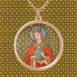 Collier Plaqué Or St. Barbara (JP 01)<br><div class="desc">Crédit d’image (JP 01) : Image ancienne de St. Barbara de Nicomedia,  tirée d’une édition dévotionnelle chromolithographique de 1877,  publiée à l’origine par J. Petyt,  Bruges,  Belgique,  à partir de la collection privée de l’éphémère religieux du designer.   Fête : 4 décembre</div>