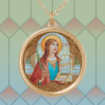 Collier Plaqué Or St. Cecilia de Rome (BK 003)<br><div class="desc">Crédit d'image (BK 003) : Image antique de Saint Cecilia de Rome,  tirée d'une empreinte chromolithographique dévotionnelle datant de la fin du 19ème siècle,  publiée à l'origine par B. Kühlen,  Mönchengladbach,  Allemagne,  à partir de la collection privée de l'écrivain religieux du designer.   Fête : 22 novembre</div>