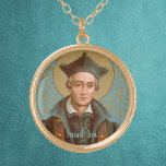 Collier Plaqué Or St. Ivo de Kermartin (BK 015)<br><div class="desc">Crédit photo (BK 015) : Image antique de St. Ivo de Kermartin,  tirée d'une impression dévotionnelle de la fin du 19ème siècle en chromolithographie dorée (série franciscaine),  publiée à l'origine par B. Kühlen,  Mönchengladbach,  Allemagne,  à partir de la collection privée du designer d'éphémère religieuse.   Fête : 19 mai</div>