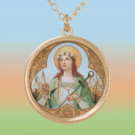 Collier Plaqué Or St. Philomena (BK 005)<br><div class="desc">Crédit d'image (BK 005) : Image antique de St. Philomena d'une empreinte chromolithographique dévotionnelle datant de la fin du 19ème siècle,  publiée à l'origine par B. Kühlen,  Mönchengladbach,  Allemagne,  à partir de la collection privée de la créatrice d'éphémères religieux.   Fête : 11 août</div>