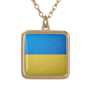 Collier Plaqué Or Ukraine drapeau bleu jaune motif maillage géométri