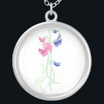 Collier Pois doux d'aquarelle rose et bleue sur le blanc<br><div class="desc">Un joli cadeau de mariage pour que vos demoiselles d'honneur les remercient de rendre votre jour spécial parfait. Ce collier pendant argenté assortit votre papeterie de mariage et est d'une peinture pour aquarelle par Judy Adamson.</div>