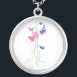 Collier Pois doux d'aquarelle rose et bleue sur le blanc<br><div class="desc">Un joli cadeau de mariage pour que vos demoiselles d'honneur les remercient de rendre votre jour spécial parfait. Ce collier pendant argenté assortit votre papeterie de mariage et est d'une peinture pour aquarelle par Judy Adamson.</div>