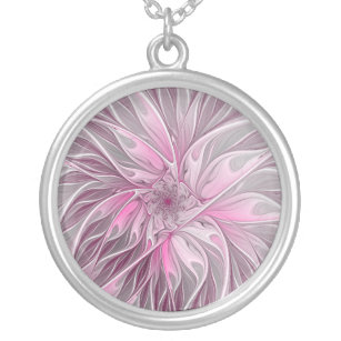 Collier Rêve de fleur rose fractal, Motif d'Imaginaire flo