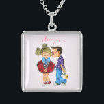 Collier romantique - Amour - Texte personnalisé<br><div class="desc">Couple romantique - Amour - I Love You - Kiss Cute Boy and Girl - Fun Painting - Choose / Add Your Unique Text / Name / Color - Make Your Special Gift - Redimensionnez et déplacez ou ajoutez des éléments - image / texte avec outil de personnalisation. Peinture et...</div>