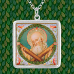 Collier Saint André l'Apôtre (JMAS 02)<br><div class="desc">Crédit d’image (JMAS 02) : Image ancienne de l’apôtre saint André, tirée d’une empreinte dévotionnelle de la fin du 19e siècle en chromolithographie aux accents dorés, publiée à l’origine par Josef Müller, éditeur d’art, Munich, Allemagne, à partir de la collection privée de l’écrivain religieux du designer. L’image est l’une des...</div>