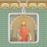 Collier Saint Henri II, Empereur (BBS 10) Carré<br><div class="desc">Sur cette image réalisée dans le style Beuron de l'art bénédictin, St. Henri II (972-1024), le Saint Empereur Romain, porte la régale impériale - une couronne, un manteau rouge vermillon bordé d'hermine sur une robe turquoise, et porte un sceptre et orbe symbolisant son pouvoir temporel. Sa couronne, le Reichskrone, ou...</div>