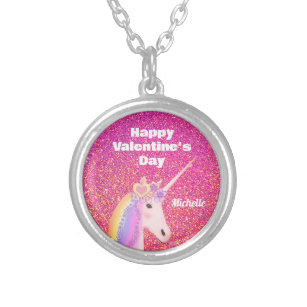 Collier Unicorn Valentine's Day Parties scintillant rose p