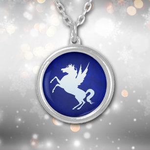 Collier Unicorne d'argent sur Royal Blue