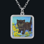 Collier Van Gogh Style Chat avec tournesol<br><div class="desc">Collier avec un chat de style Van Gogh avec des tournesols ! Un joli chaton noir pose à la légère avec des fleurs jaunes. Un cadeau fabuleux pour les amoureux de les chats et les collectionneurs d'art hollandais !</div>