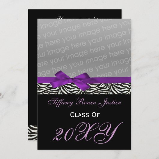 collier violet Graduation photo Invitation (Devant / Derrière)
