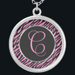 Collier Zèbre rose Imprimer Lettre fantaisie C<br><div class="desc">Script lettre A en rose sur un arrière - plan d'impression zèbre noir et rose.</div>