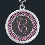 Collier Zèbre rose Imprimer Lettre fantaisie C<br><div class="desc">Script lettre A en rose sur un arrière - plan d'impression zèbre noir et rose.</div>