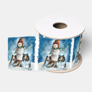 Collies en Snowman Kerstmis Grosgrain Lint