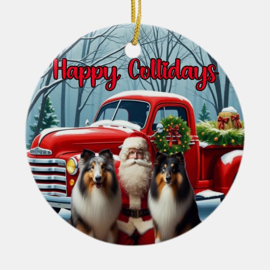 Collies, Santa, Red Truck Ornament (Voorkant)