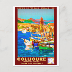 Collioure, Pyreneeën, Frankrijk, schepen op de hav Briefkaart