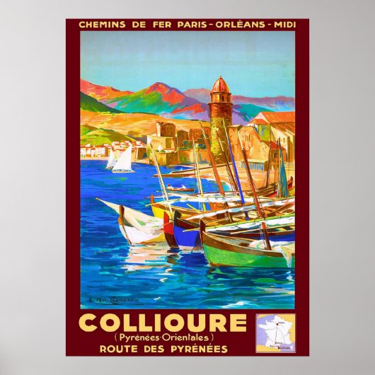 Collioure, Pyreneeën, Frankrijk, schepen op de hav Poster (Voorkant)