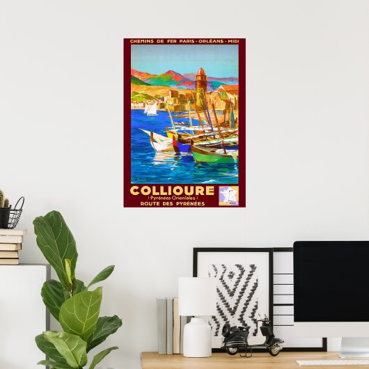 Collioure, Pyreneeën, Frankrijk, schepen op de hav Poster (Thuiskantoor)