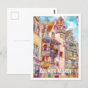 Colmar Alsace Frankrijk Travel Place Waterverf Briefkaart
