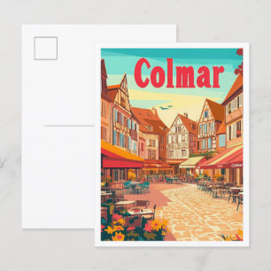 Colmar France Art Vintage Travel Illustratie Briefkaart