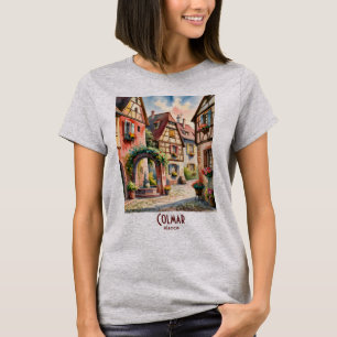 Colmar Frankrijk Elzas Dorp Kunst Aquarel Reizen T-shirt