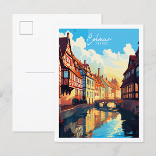 Colmar Frankrijk vintage reisillustratie Briefkaart