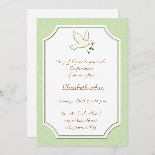 Colombe chrétienne, invitation verte (Devant / Derrière)