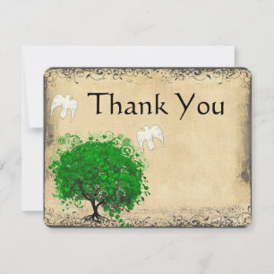 Colombe d'arbre émeraude feuille de coeur Merci
