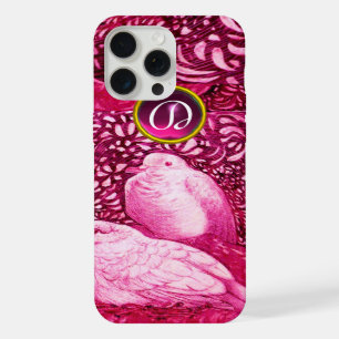 COLOMBES BLANCHES DANS UN MONOGRAMME FUCHSIA ROSE