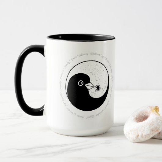 Colombes de paix d'harmonie de Yin Yang de tasse (Avec donut)