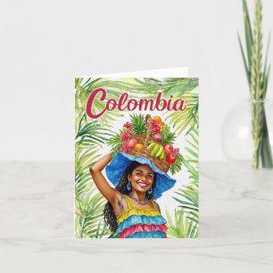 Colombia Kleurrijke Vrouw Fruitmand Waterverf Bedankkaart