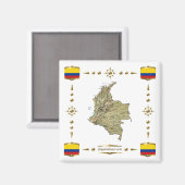 Colombia Map + Flags Magnet Magneet (Voorkant / Achterkant)