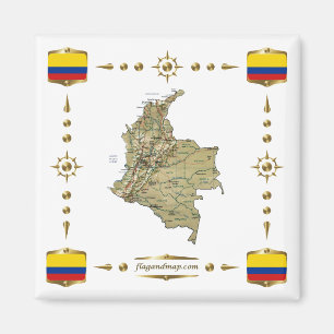 Colombia Map + Flags Magnet Magneet