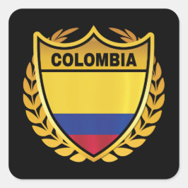 Colombia National Flag Gold Crest Badge Vierkante Sticker