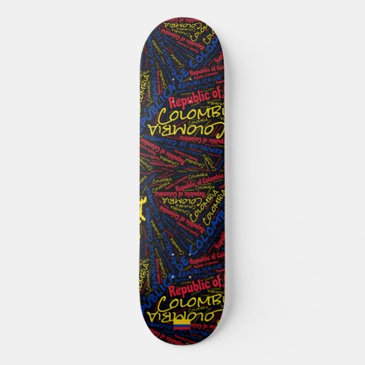 Colombia National Pride Wordcloud Skateboard (Voorkant)