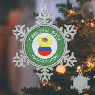 Colombia Vlag Kerstmis Angel Abuela Naam Jaar Tin Sneeuwvlok Ornament