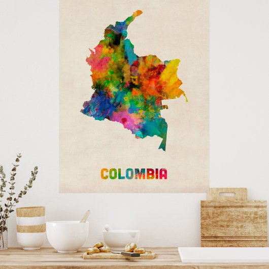 Colombia Waterverf Map Poster (Keuken)