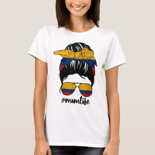 Colombiaanse mama Messy Bun Colombia Pride Patriot T-shirt